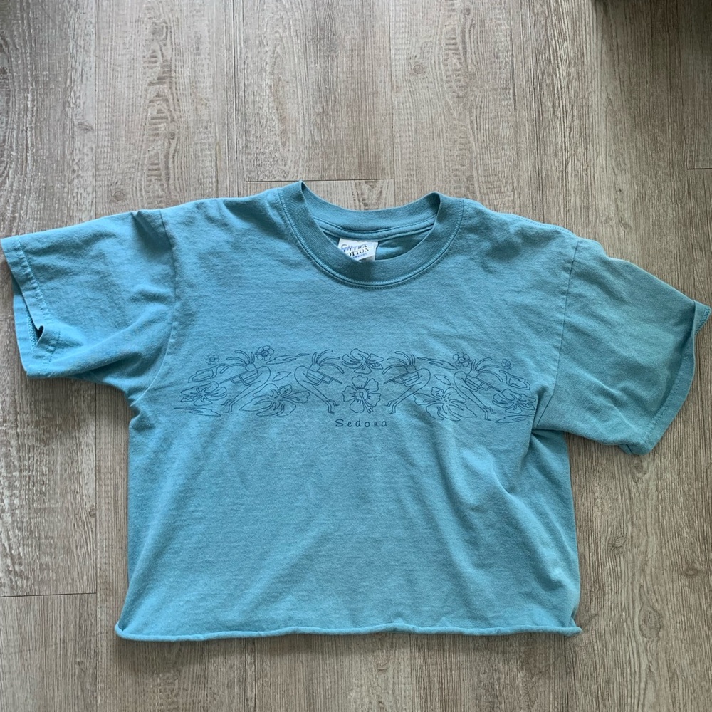 Vintage Floral Graphic Crop Tee in Light Teal